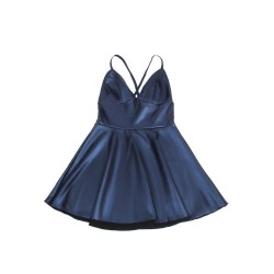 955410 robe à bretelles en cuir bleu s-m