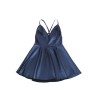 955410 robe à bretelles en cuir bleu s-m