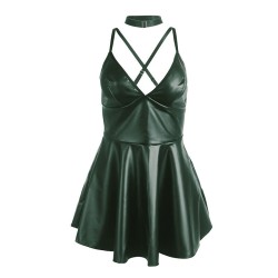 955434 robe à bretelles en cuir vert s-m