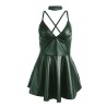 955434 robe à bretelles en cuir vert s-m