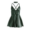 955434 robe à bretelles en cuir vert s-m