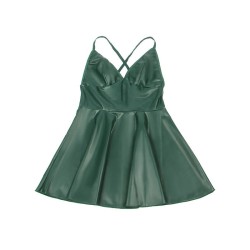 955434 robe à bretelles en cuir vert s-m