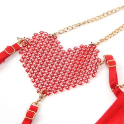 955519 ensemble soutien-gorge avec chaînes et coeur en maille rouge s-m