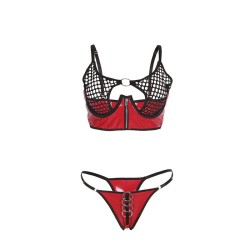 955533 ensemble soutien-gorge à fermeture éclair en cuir verni rouge s-m