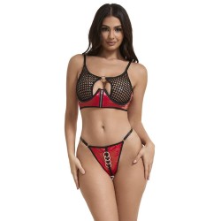 955540 ensemble soutien-gorge à fermeture éclair en cuir verni rouge l-xl