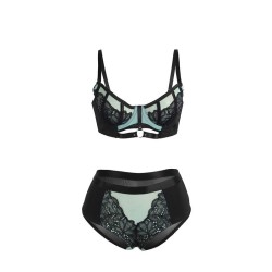 955557 ensemble soutien-gorge en cuir verni vert avec fermeture éclair s-m