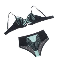 955557 ensemble soutien-gorge en cuir verni vert avec fermeture éclair s-m