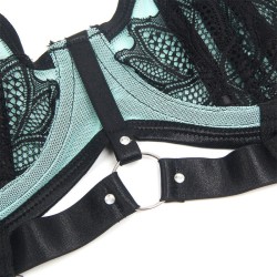 955557 ensemble soutien-gorge en cuir verni vert avec fermeture éclair s-m