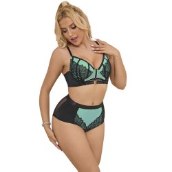 955564 ensemble soutien-gorge à fermeture éclair en cuir verni vert l-xl