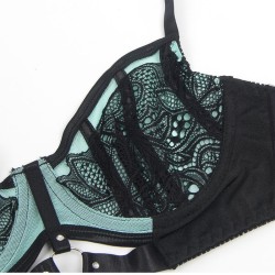 955564 ensemble soutien-gorge à fermeture éclair en cuir verni vert l-xl