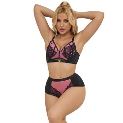 955571 ensemble soutien-gorge en cuir verni rose avec fermeture éclair s-m