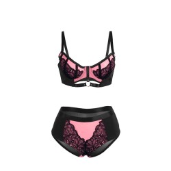 955571 ensemble soutien-gorge en cuir verni rose avec fermeture éclair s-m