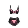 955571 ensemble soutien-gorge en cuir verni rose avec fermeture éclair s-m