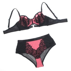 955571 ensemble soutien-gorge en cuir verni rose avec fermeture éclair s-m