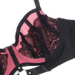 955571 ensemble soutien-gorge en cuir verni rose avec fermeture éclair s-m