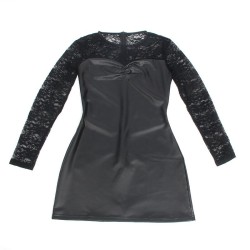 955601 robe à manches longues avec dentelle noire l-xl