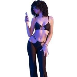 cr 4851 ensemble top et leggings noirs avec accessoires dorés l