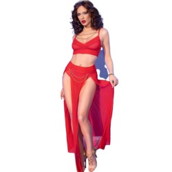cr 4850 ensemble top et leggings rouge avec accessoires dorés xl