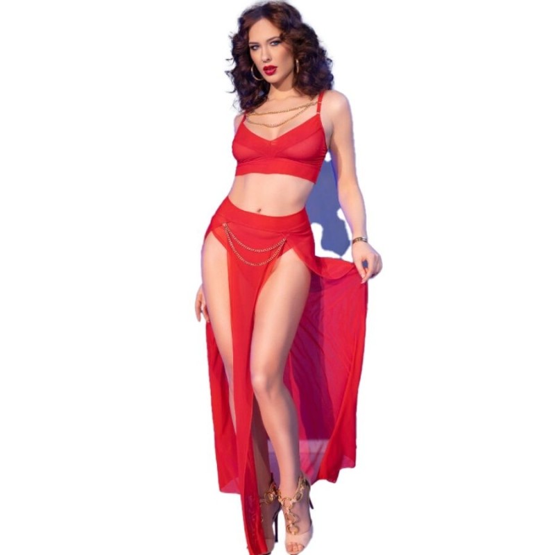 cr 4850 ensemble top et leggings rouge avec accessoires dorés xl cr 4850 ensemble top et leggings rouge avec accessoires dorés xl