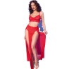 cr 4850 ensemble top et leggings rouge avec accessoires dorés xl