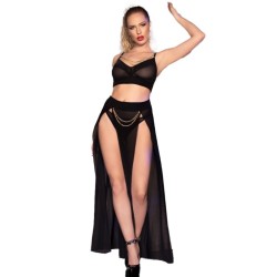 cr 4672 jupe top noire et string avec chaînes doré xl