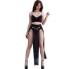 cr 4672 jupe top noire et string avec chaînes doré xl