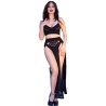 cr 4672 jupe top noire et string avec chaînes doré xl