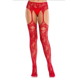 bas en dentelle avec jarretelles rouges