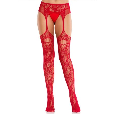 bas en dentelle avec jarretelles rouges