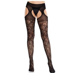 bas en dentelle florale avec jarretelles united black