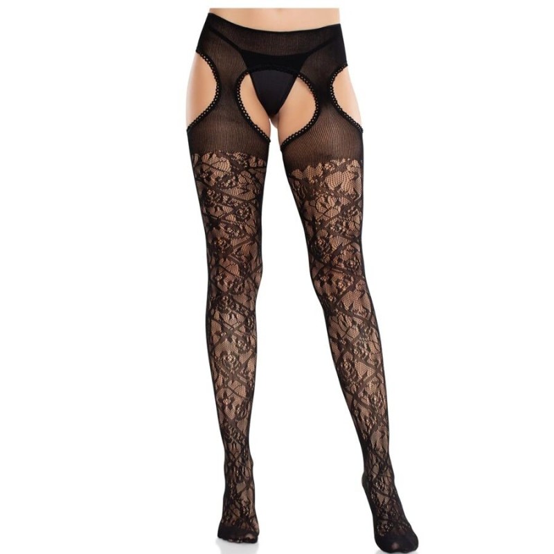 bas en dentelle florale avec jarretelles united black bas en dentelle florale avec jarretelles united black