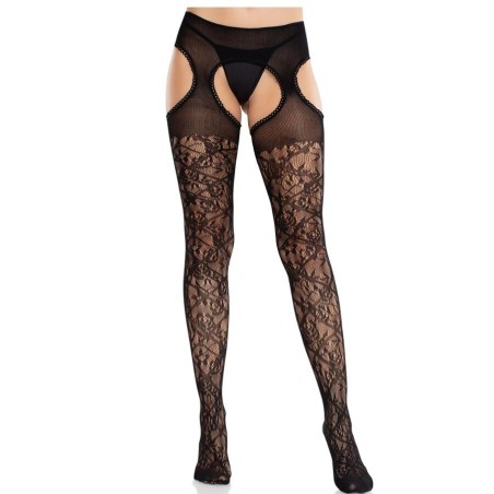 bas en dentelle florale avec jarretelles united black