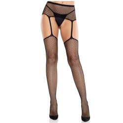 bas en dentelle avec croix et porte-jarretelles noir