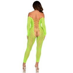 bodystocking sans fourche en dentelle serpent exotique vert fluo
