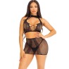 haut et jupe en dentelle ouverte noire