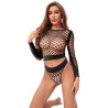 952228 ensemble 2 pièces  manches longues en réseille noir taille unique