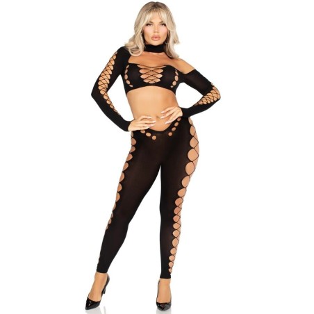 crop top et leggings découpés sans couture noir