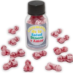 12 bonbons santé-argent-amour forme de pénis fraise-cerise