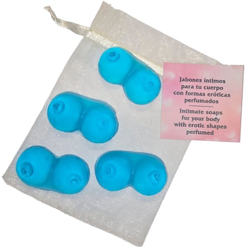 4 mini savons parfumés en forme de seins bleu 4 mini savons parfumés en forme de seins bleu