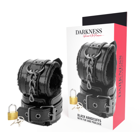 menottes ajustables en cuir noir avec cadenas