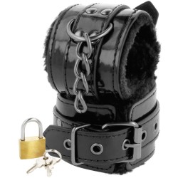 menottes ajustables en cuir noir avec cadenas