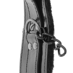 menottes ajustables en cuir noir avec cadenas