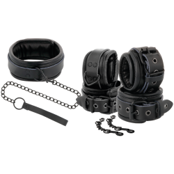 menottes et collier en cuir noir