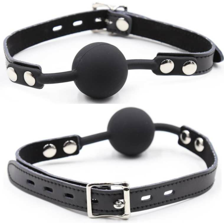 bâillon balle en silicone avec ceinture en cuir (cadenas inclus)
