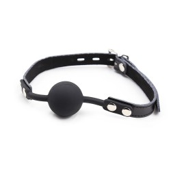 bâillon balle en silicone avec ceinture en cuir (cadenas inclus)