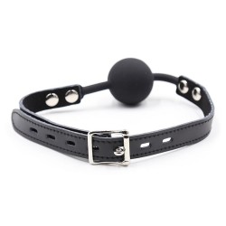 bâillon balle en silicone avec ceinture en cuir (cadenas inclus)