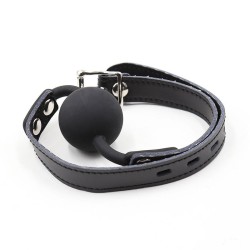 bâillon balle en silicone avec ceinture en cuir (cadenas inclus)
