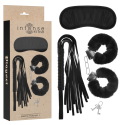 fetish playset érotique 1 avec menottes, masque aveugle et flogger