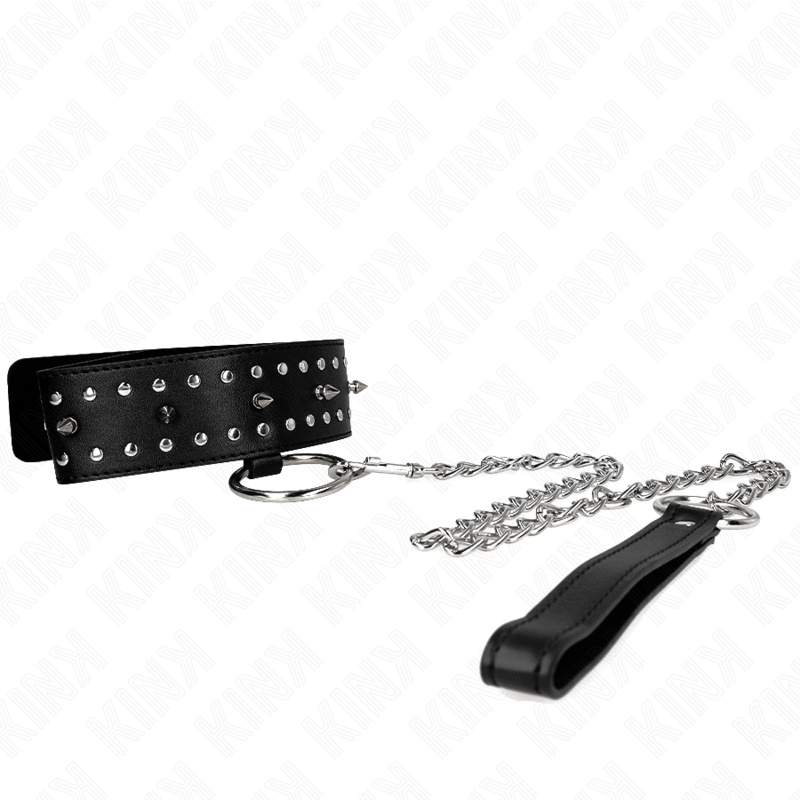 collier avec laisse 65 cm avec clous argentés modèle 1 ajustable 36-43 cm x 5 cm