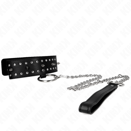 collier avec laisse 65 cm avec clous argentés modèle 1 ajustable 36-43 cm x 5 cm